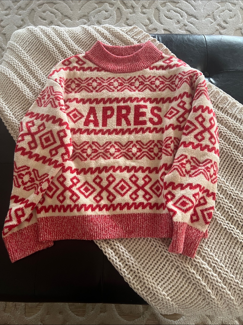 a new day Red & Cream Apres Fair Isle Turtleneck Sweater